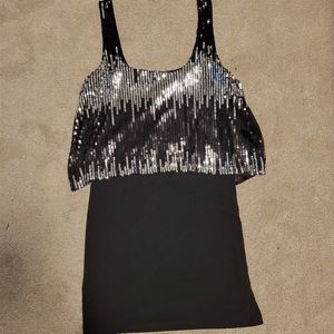 NWT Lots of Love by Speechless Dress  Black Bodycon black/silver sequin overlay